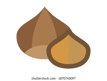 Closed and open chestnut on white background.