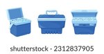 Closed and Open Compact Containers Refrigerators with Ice, For Storing Food And Beverages. Efficient Cooling System