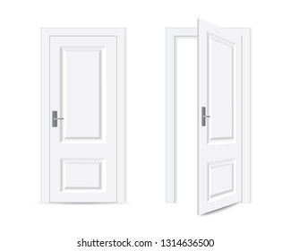 Closed and Open Doors isolated on a white background