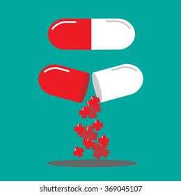 Closed and open drug capsule.