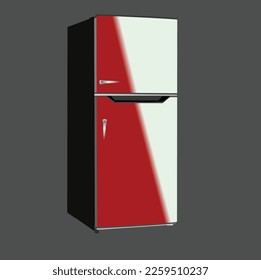  Closed and open empty refrigerator. Blue fridge with healthy food, water, meet, vegetables.Modern fridges set. Realistic silver coolers, refrigerators of different size for hom.Flat fridge vector.