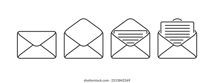 o design de envelope fechado e aberto contém uma ilustração de design de vetor de contorno de arquivo