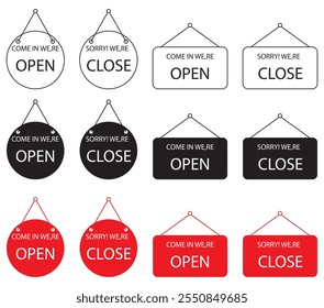 Closed and open hanging signs - Red Sorry we are closed for holidays design