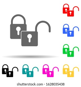 closed and open lock multi color style icon. Simple glyph, flat vector of cyber security icons for ui and ux, website or mobile application