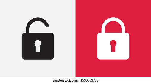 Closed and open locks icons. Security padlock. Locked and unlocked vector icons. Filled icons set