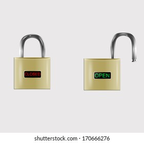 closed and open realistic lock icons. Vector eps 10