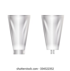 closed and open silver blank tube, isolated