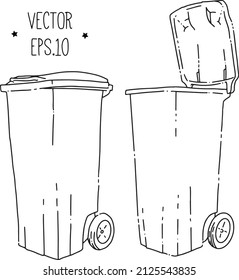 closed and open trash can sketch freehand doodle illustration