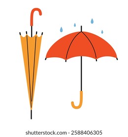 Closed and open umbrellas. Protection from rain and bad weather. Trendy modern vector illustration isolated on white background, hand drawn, flat design