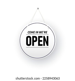 Closed and open white signboards hanged . Rectangular shape clipboard for retail, shop, store, cafe, bar, restaurant. Vector