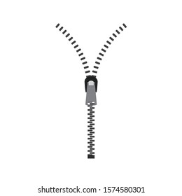 Closed and open zipper. Zipper Button. 