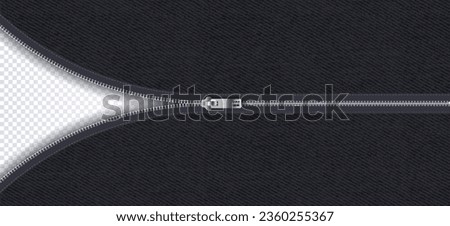 Closed and open zipper concept. Fashion and style. Textile industry and cotton. Bag and clothes element. Realistic isometric vector illustration isolated on transparent background