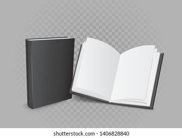 Closed and opened book with shadow on gray transparent background. Books presentation template