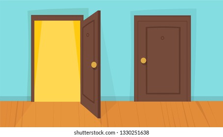 Closed and opened door. Eps 10 vector illustration.