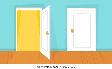 Closed and opened door.  Home design concept set. Eps 10 vector illustration.