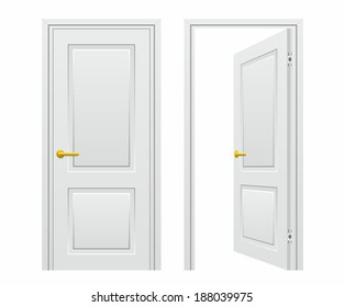 Closed and opened door Isolated on White Background
