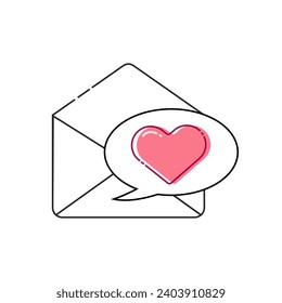 Closed, Opened Envelope with Heart Icon Set Closeup Isolated. Envelope with Paper Sheet Inside. Design Template for Valentines Day Card