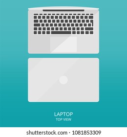 Closed And Opened Laptop Top View. Computer Symbol, Device For Work In Flat Style Without Outline. Vector Illustration