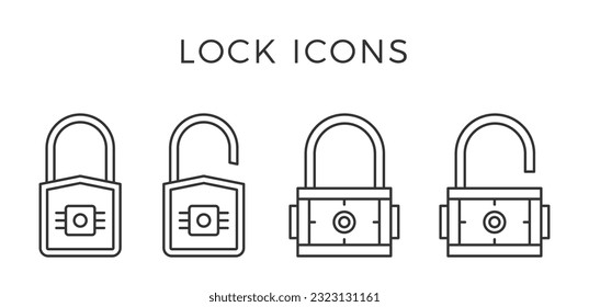 Iconos cerrados y abiertos de la línea de bloqueo, ilustración de eps10 vectoriales