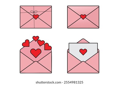 Closed and opened love letter envelope icon in cartoon style