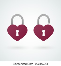 Closed and opened padlock icons of love