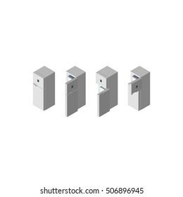 Closed and Opened Refrigerator Vacuum Cleaner Isometric Vector Illustration Created For Mobile, Web, Decor, Print Products, Application on white background