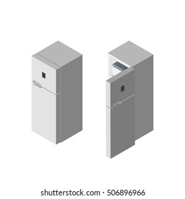 Closed and Opened Refrigerator Vacuum Cleaner Isometric Vector Illustration Created For Mobile, Web, Decor, Print Products, Application on white background