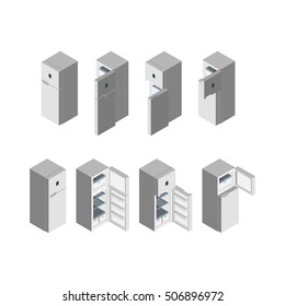 Closed and Opened Refrigerator Vacuum Cleaner Isometric Vector Illustration Created For Mobile, Web, Decor, Print Products, Application on white background