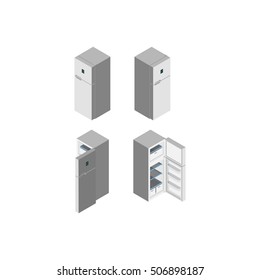 Closed and Opened Refrigerator Vacuum Cleaner Isometric Vector Illustration Created For Mobile, Web, Decor, Print Products, Application on white background