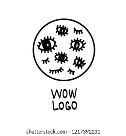 Closed and openes eyes cute minimalistic logo for art studio or design posters