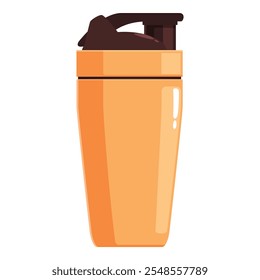 Geschlossene orangefarbene Schüttelflasche mit braunem Deckel, ideal zum Mischen von Proteinshakes, Pre-Workout und anderen sportlichen Nahrungsergänzungsmitteln