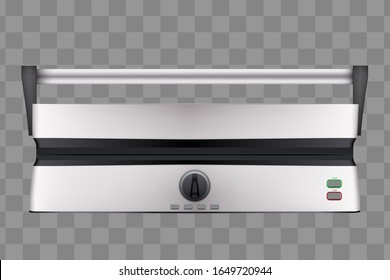 Closed Original Electric Grill for home. Sample model for Kitchen appliance. Homemade barbecue and burgers. Vector Illustration isolated on transparent background.