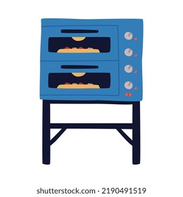 Closed Oven with Pizza Cooking Inside Vector Illustration