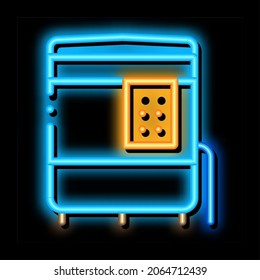 closed oven with timer neon light sign vector. Glowing bright icon closed oven with timer sign. transparent symbol illustration