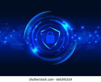 Closed Pad Lock With Shield,cyber Security Concept Technology Background.
Vector Illustration.