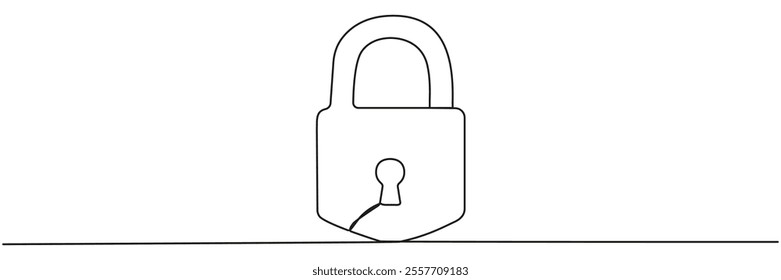 Closed padlock continuous line drawing. Protect and security symbol. Vector illustration isolated on white.