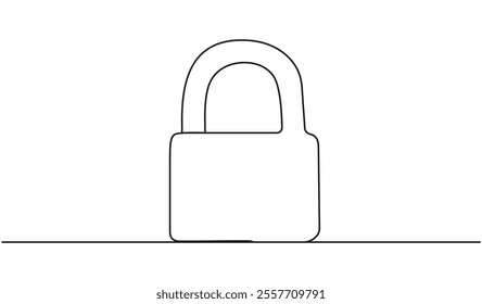 Closed padlock continuous line drawing. Protect and security symbol. Vector illustration isolated on white.