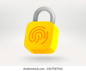 Closed padlock with fingerprint detector. 3d style vector illustration
