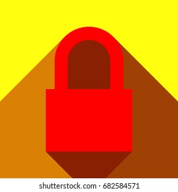 Closed Padlock icon. Locked. Vector. Red icon with two flat reddish shadows on yellow background.