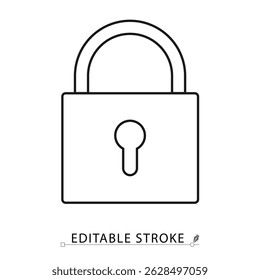 Ícone de cadeado fechado em estilo de contorno preto mínimo no fundo branco. Vetor de acidente vascular cerebral editável para segurança, privacidade, proteção, restrição de acesso ou sistema seguro. Conceito: acesso bloqueado.