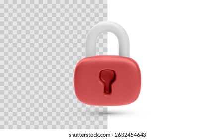 Icono De Candado Cerrado En Color Rojo Con Grillete Blanco, Perfecto Para La Ciberseguridad, Mecanismos De Bloqueo Y Conceptos De Privacidad. Estilo 3D mínimo. Ilustración vectorial.