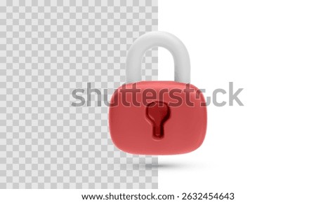 Closed Padlock Icon In Red Color With White Shackle, Perfect For Cybersecurity, Locking Mechanisms, And Privacy Concepts. Minimal 3D Style. Vector Illustration.