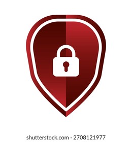 Ícone de cadeado fechado. Símbolo de escudo vermelho. Vetor de bloqueio de privacidade. Crachá de segurança.
