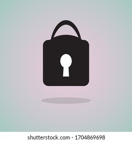 Closed padlock icon with shadow on a blue background, stylish vector illustration