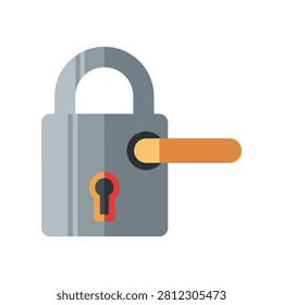 Closed padlock with inserted key handle security protection illustration property authentication encryption