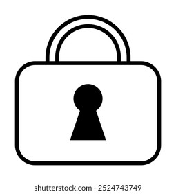 Closed padlock with a keyhole in black and white. Ideal for security, privacy, protection, data safety, lock features. Simple, minimalist style.