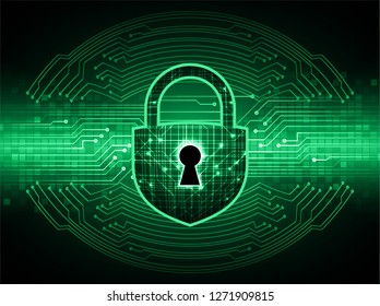 Closed Padlock on digital background, Green cyber security