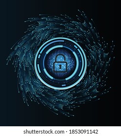 Closed Padlock on digital background, cyber security
