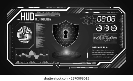 Closed Padlock on digital background, HUD cyber security