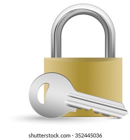 closed padlock and silver key with shadow symbolizing security